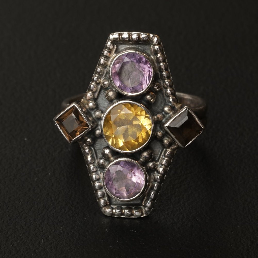 Sterling Silver ring marked 925 NB India with Tri-color stones (Vintage)